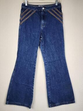 100% Cotton Free People Retro Size 28 Embroidered Flares
